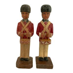 Toy Soldiers Vintage Hand Carved Wood British Royal Drummers